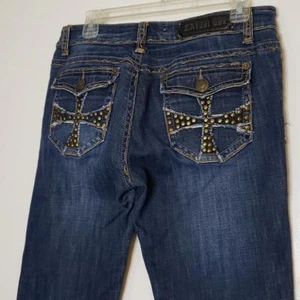 Pantalones de mezclilla LA IDOL USA Y2K tachonados corte bota cosidos vintage excelentes para mujer - Imagen 1 de 9