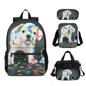 Lotto astuto cucciolo di bulldog bambini grande zaino scuola isolato borsa pranzo custodia penna - Foto 1 di 19