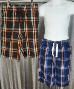 NWT Two pairs of Sonoma Boys Plaid Drawstring Shorts Size XL(7X) Blue & Brown - Picture 1 of 6