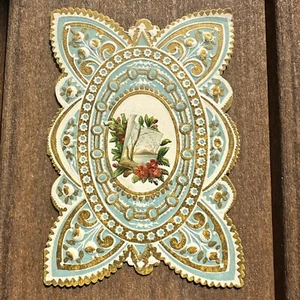 Tarjeta victoriana de San Valentín c. finales de 1800 azul claro oro poema de amor flores - Imagen 1 de 7