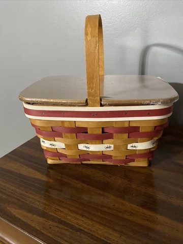 "LONGABERGER" Spring Basket Set-Red/White Ant Picnic Themed RARE Cover