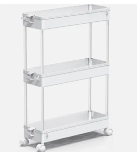 SPACEKEEPER Slim Rolling Utility Storage Cart, 3 Tier Bathroom,Laundry White NIB - Picture 1 of 9