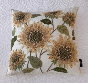 SWIRLING LEAF Sunflower Decorative Pillow Duck Feather Filled by Square 18”x 18” - Picture 1 of 6