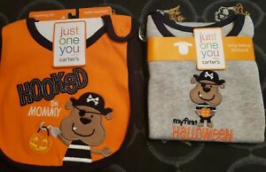 My 1st Halloween Bodysuit 3M & Hooked on Mommy Bib Set Carter's Just One You NWT