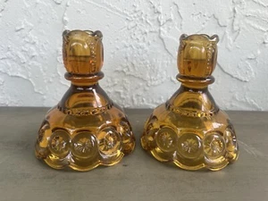 LE SMITH Amber Glass Moon&Stars Candleholders Set (of 2) - Picture 1 of 5