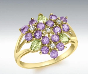 9ct Oro Amarillo con Amatista Y Peridoto Anillo - Imagen 1 de 1