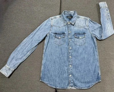 Camisa Lucky Brand Para Hombres Pequeña Azul Denim Perla Occidental A Presión Manga Larga Vaquero Foto 1 de 4