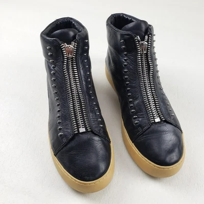 Frye Lena Rebel Zip Up Sneaker Womens 8.5 Black Leather Studded High Top Bootie - Image 1 of 4
