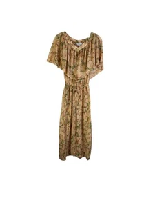 Vintage 70s Womens Medium Floral Sheer Flounce Ruffle Dress Cottagecore Fairy - Picture 1 of 9