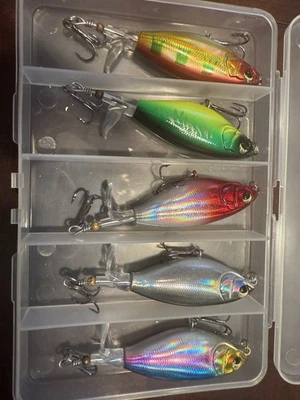 Largemouth bass pike Soft rotating tail top water fishing lures 5pack Lot Box  - Image 1 of 2