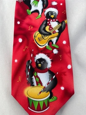Gravata de Natal pinguins musicais Jerry Garcia - Imagem 1 de 4
