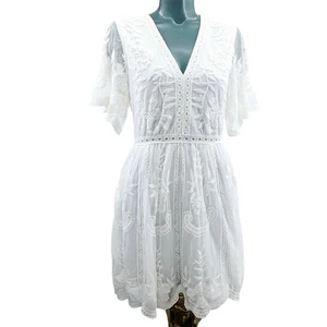 altar'd state White Lace Overlay Western Boho Short Dress Cottagecore M 3295 - Picture 1 of 7