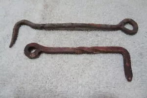 Antico Vintage Rustico Rustico Cancello Fienile Porta Ganci Chiusura Ferro Torto - Foto 1 di 2