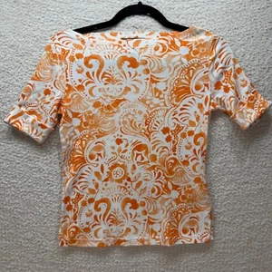 Lauren Ralph Lauren Damen Petite Floral Print Strick Top Orange Weiß Gr. XS - Bild 1 von 6