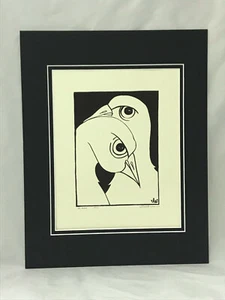 "Pájaros"" 1971 Dibujo Original Firmado por Bloomington EN Artista Violeta Trabajando - Imagen 1 de 4