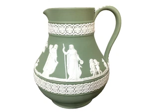 Vintage 5” WEDGWOOD Jasperware SAGE GREEN w/ Celadon Creamer/Syrup PITCHER Jug - Picture 1 of 6