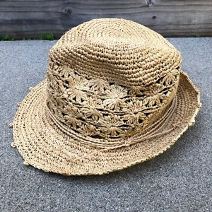 Women's 100% Raffia Fedora Hat Women's One Size Beige Lightweight Sun Cap - Picture 1 of 10