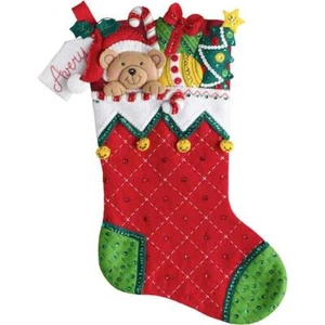 Bucilla 18" Felt Christmas Stocking Kit - Holiday Teddy - Picture 1 of 3