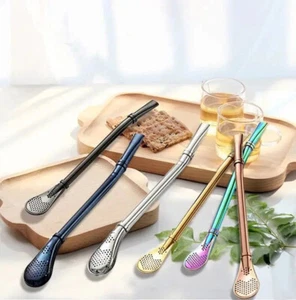Colourful Yerba Mate Drinking Straw Tea Filter Spoon Bombilla Stainless Steel - Picture 1 of 21