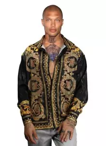 Camisa de hombre Avenue George V Paris manga larga negra diamante dorado estrás - Imagen 1 de 2