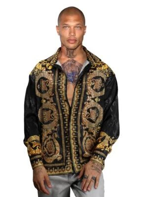 Avenue George V Paris Men's Long Sleeves Shirt Black Diamond Golden Rhinestone - Image 1 of 2