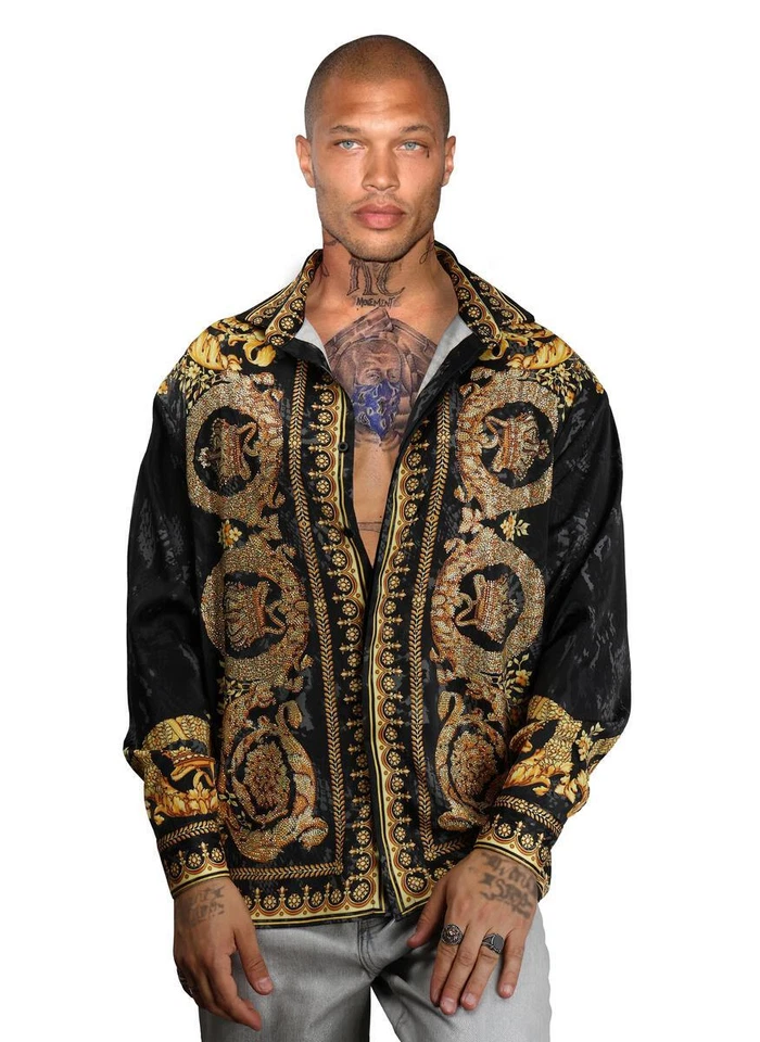 Avenue George V Paris Men's Long Sleeves Shirt Black Diamond Golden Rhinestone - Image 1 of 2