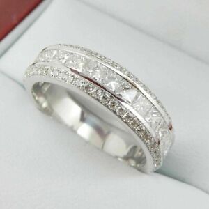 Men's Ring 2.Ct Round Cut Lab-Created Diamond Wedding Band 14K White Gold Finish