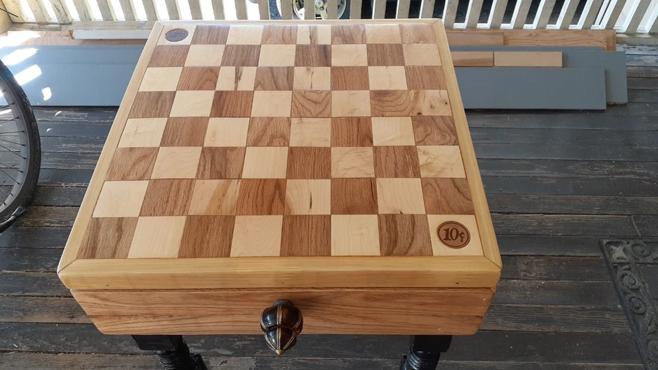 Mesa de ajedrez hecha a mano roca arce roble rojo almacenamiento oculto 76 piezas de ajedrez huérfano Foto 1 de 1