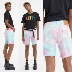 Levi's 501 '93 Premium PRIDE Tie-Dye Raw Hem Denim Shorts (Size 32) NWT MSRP $70 - Picture 1 of 12