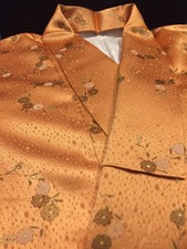 JAPANESE SILK KIMONO / KIMONO GIAPPONESE in SETA (KOMON) Arancione/Fiori