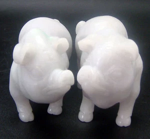Hand-Crafted NATURAL BURMA WHITE "A" JADE Female & Male Pig Figurine Carving - Picture 1 of 8