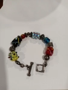 SILPADA? STERLING SILVER ART GLASS LAMPWORK BEADS TOGGLE CLASP BRACELET 8 INCHES - Picture 1 of 3