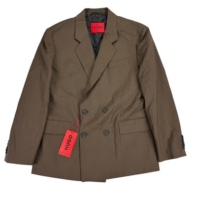 Hugo Boss Para Hombres Calce Moderno Lana Sólida Doble Pecho Traje Chaqueta Marrón 36S Foto 1 de 4