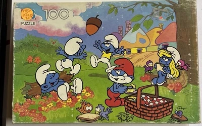 Rompecabezas completo de 100 piezas Los Pitufos Milton Bradley 16x11" 1988 Foto 1 de 4