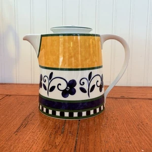 Mikasa Firenze SL 110 Porcelain Tea Coffee Pot W Lid Yellow Cobalt White Short - Picture 1 of 17