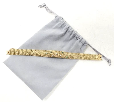 Reloj Pulsera Glycine Mujer Vintage Oro 14k Malla Diamantes Esmeraldas Bisagras Foto 1 de 4