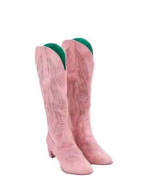 2023 Botas Para Mujer Punta Rosa Cremallera Lateral Denim Occidental Botas Hasta la Rodilla Talla Foto 1 de 4