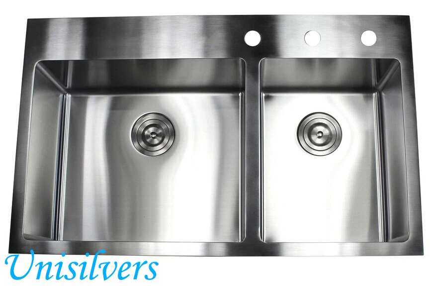 Fregadero de cocina doble de acero inoxidable de 33" de montaje superior con radio de 15 mm 60/40 Foto 1 de 1