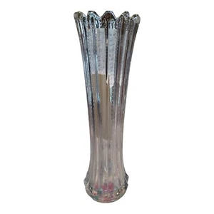 Vaso antico vetro perline trasparente oscillante 12 costole vintage Fostoria? - Foto 1 di 3