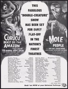 THE MOLE PEOPLE / CURUCU, BEAST OF AMAZON - Original 1956 Trade AD / ADVERT - Picture 1 of 1