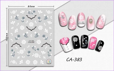 Arte en uñas 3D pegatinas calcomanía blanco verde flores CA383 Foto 1 de 2