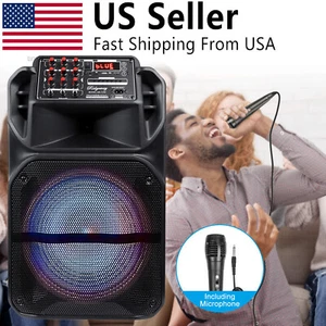Portable Bluetooth Speaker Heavy Bass Sound Party DJ System w/ Mic AUX FM Lights - Picture 1 of 20