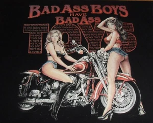 Vintage Bad Ass Boys Have Bad Ass Toys Biker T-Shirt Sexy Shirt 90’s Large - Picture 1 of 7