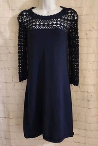 Lilly Pulitzer "Kariana" Navy Merino Wool Crochet Yoke 3/4 Sleeve Dress sz.XS - Picture 1 of 6