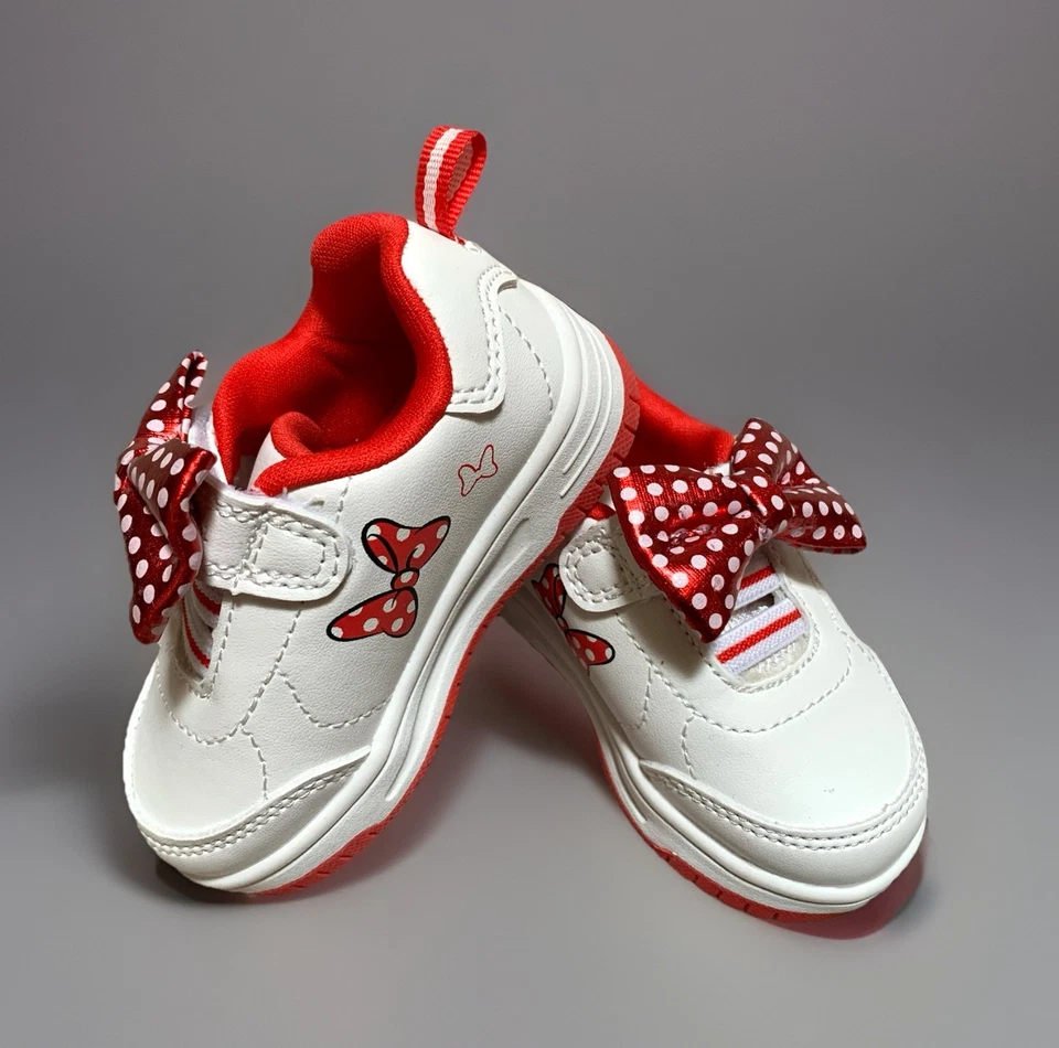 NUEVO Disney Bebé MINNIE MOUSE Niñas Pequeñas Blanco y Rojo Tenis con Correa Talla 4T Foto 1 de 4