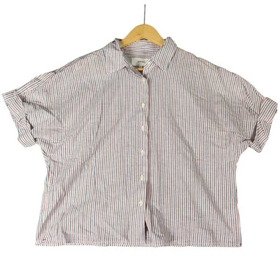 Camisa para mujer Xirena a rayas manga corta con botones talla pequeña de algodón de peluche Foto 1 de 4