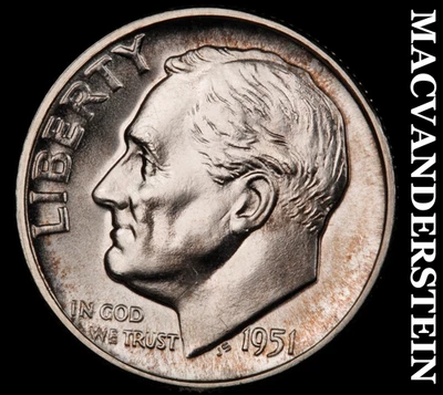 Moneda de diez centavos Roosevelt 1951 de plata - elección gema prueba brillante sin precio base #G872 Foto 1 de 2