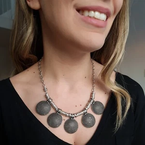Opulente Kette Statement Gothic Mittelalter Metall Silber Schmuck Boho Style - Picture 1 of 11