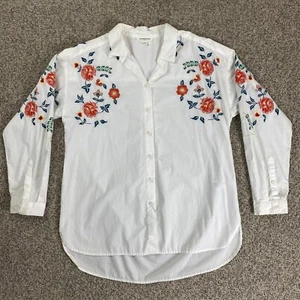 Beach Lunch Lounge Top Womens Large White Floral Embroider Button Up Long Sleeve - Picture 1 of 12