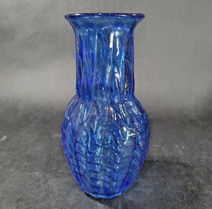Mundgeblasene Kunstglas Vase blau Wirbeloptik Tropf Künstler signiert 8,5 - Bild 1 von 11
